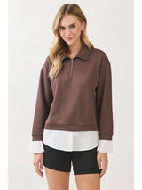 Espresso Layered Poplin Quarter Zip Sweatshirt