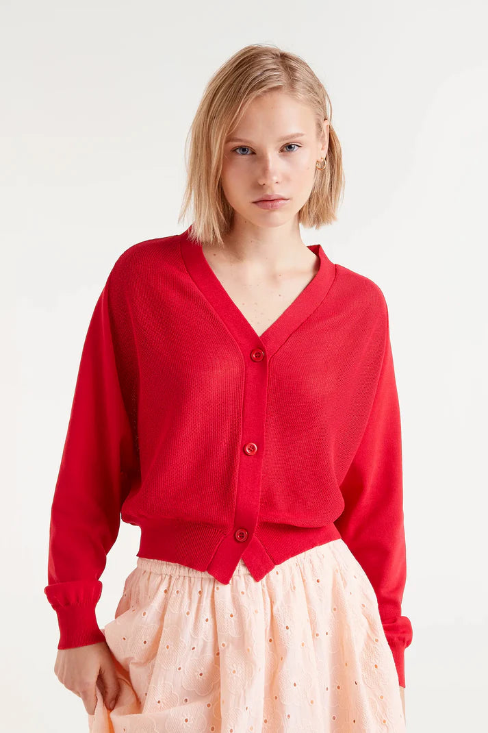 Red Fine Knit Cardigan