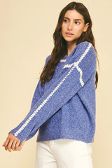 Blue Stitch Embroidered Detail Knit Sweater