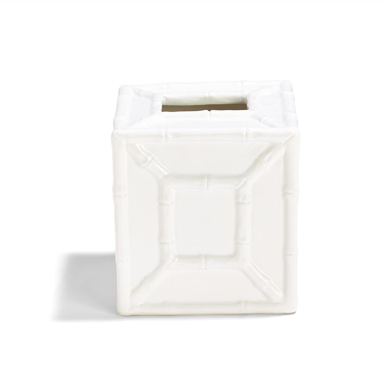 Two's Company Faux Bamboo Fretwork Tissue Box Cover in White