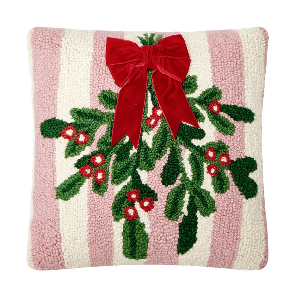 Pink Stripe Mistletoe with Ribbon Pillow