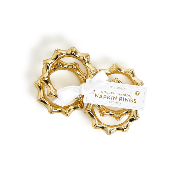 Two's Company Golden Bamboo Napkin Rings SET OF 4