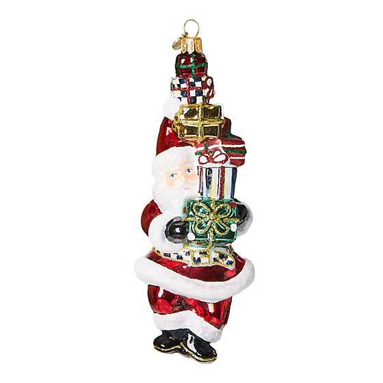 Mackenzie Childs Cozy Christmas Gifting Santa Glass Ornament