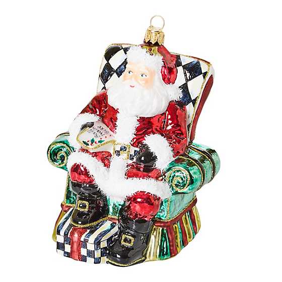 Mackenzie Childs Wish List Santa Glass Ornament