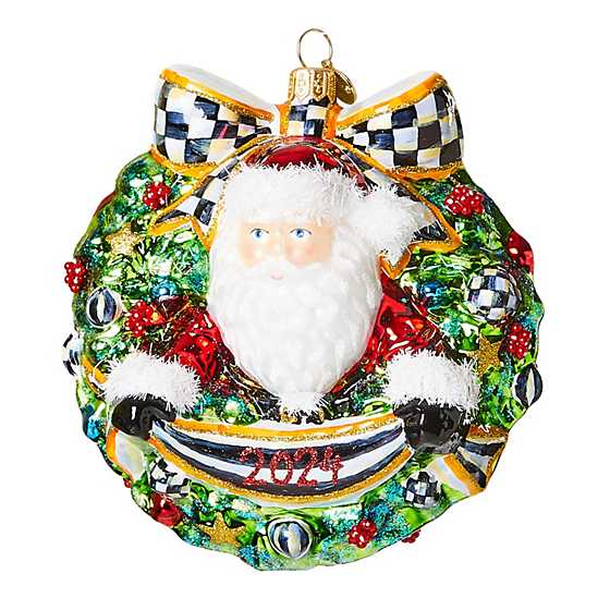 Mackenzie Childs 2024 Santa Wreath Glass Ornament