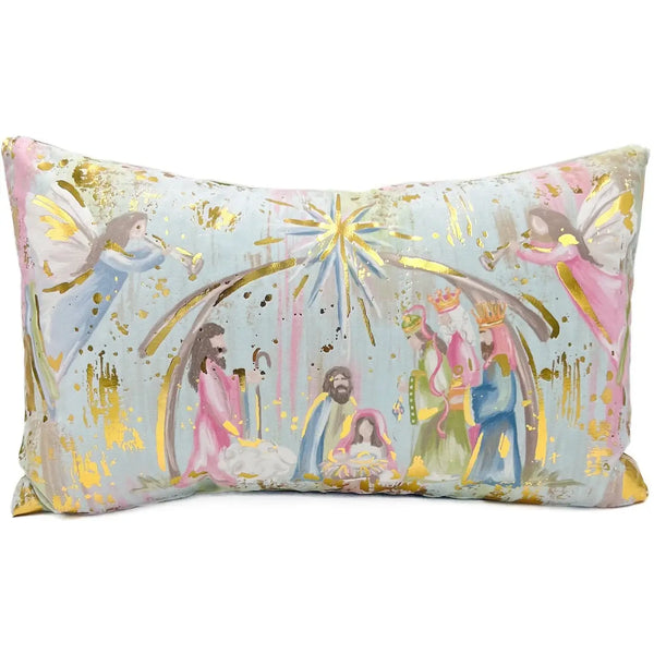 Gold Foil Pastel Nativity Pillow