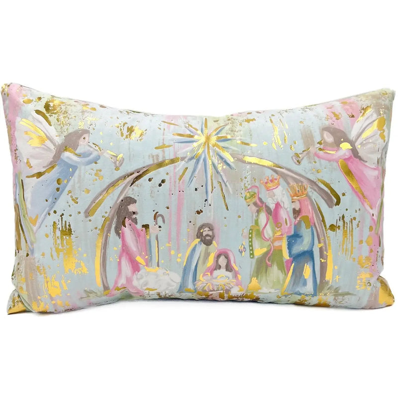 Gold Foil Pastel Nativity Pillow