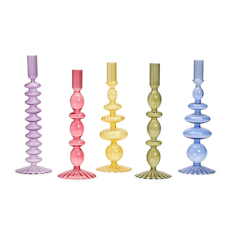 Two's Company Colored Glass Candleholder (5 Color Options!)