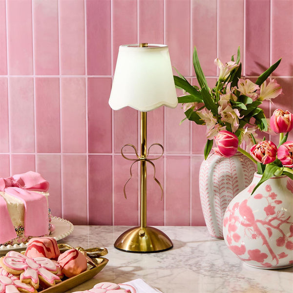 Golden Bow LED Portable Cordless Table Lamp with Fabric Lamp Shade