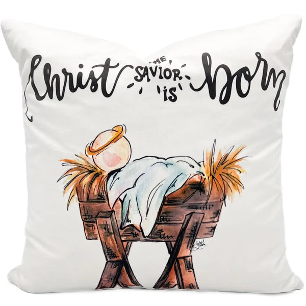 Christ Is Born Pillow - Christmas Throw Pillow