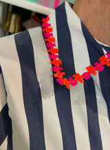 Vilagallo Navy and White Striped Collared Blouse