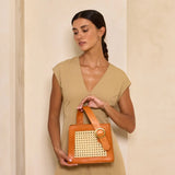 Rattan Brown Cane Handbag with Buckle