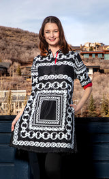 Dizzy Lizzy Chatham Dress in Black Denim with White Link Pattern