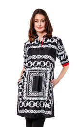 Dizzy Lizzy Chatham Dress in Black Denim with White Link Pattern
