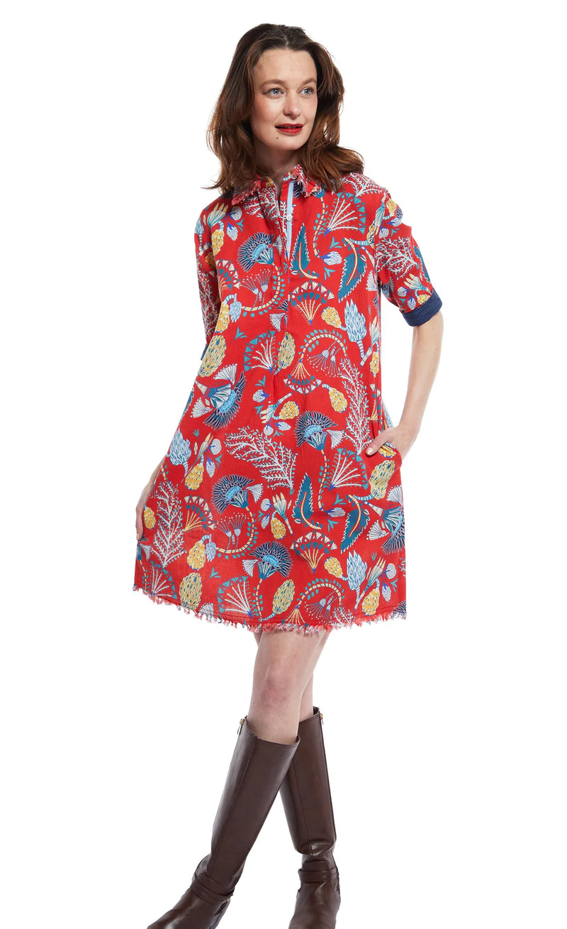 Dizzy Lizzy Chatham Dress in Red Ground with Foliage