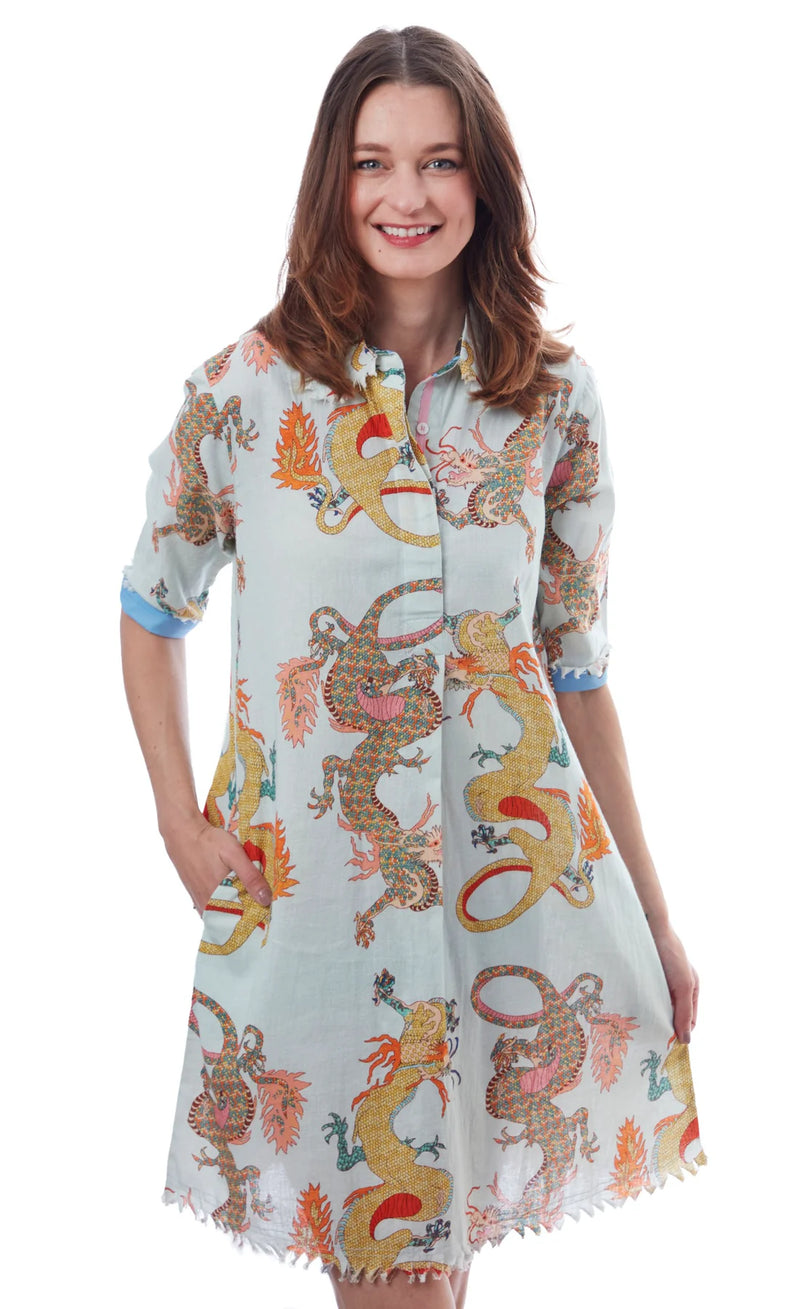 Dizzy Lizzy Chatham Dress Ice Blue Dragon Print