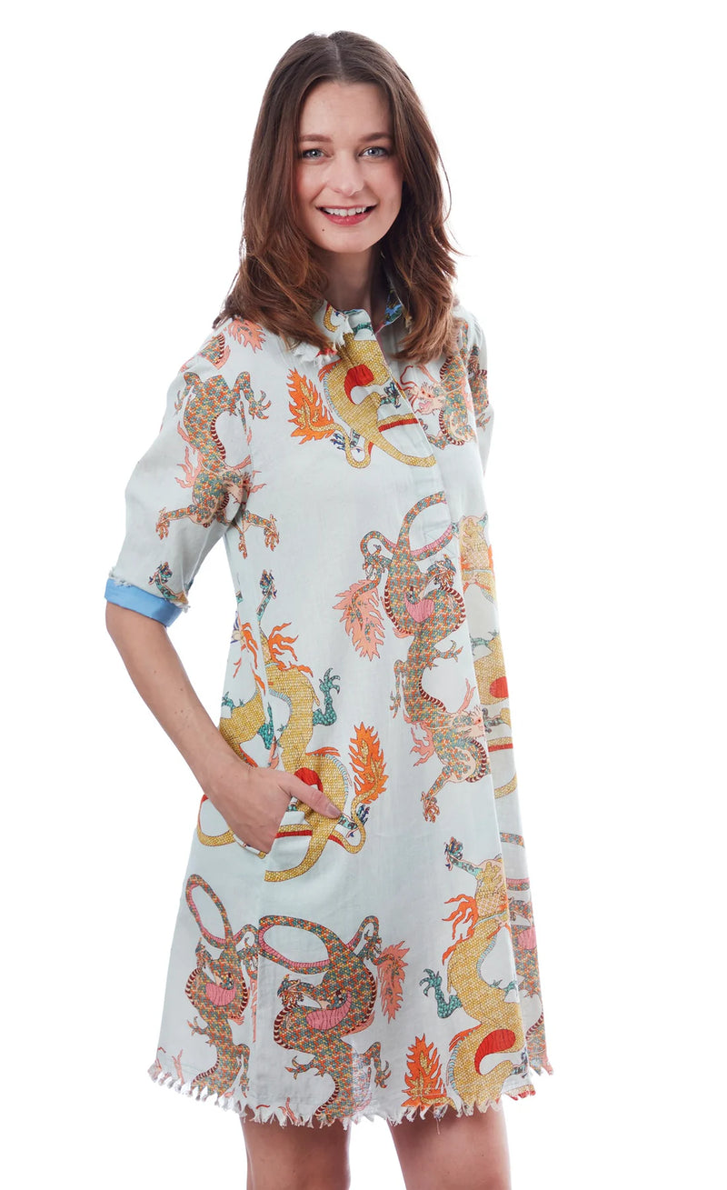 Dizzy Lizzy Chatham Dress Ice Blue Dragon Print