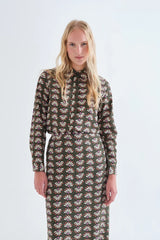 Geometry Print Olive Blouse