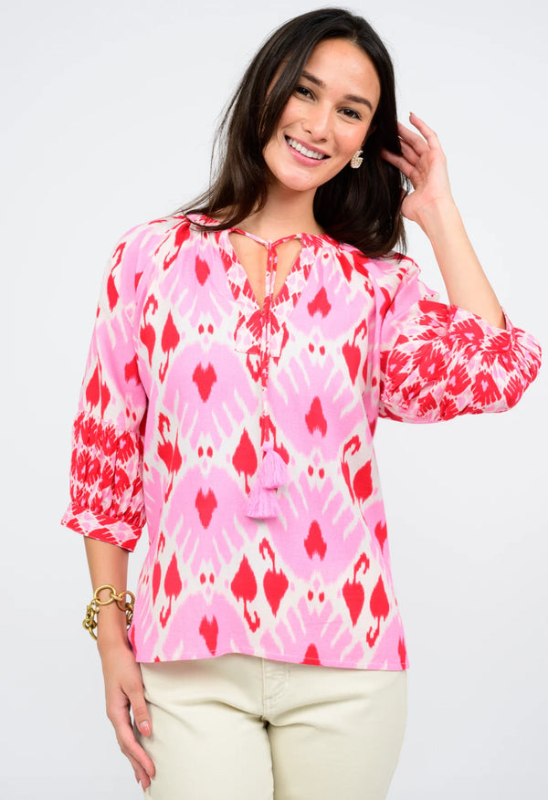 Ivy Jane Pink and Red Ikat Blouse