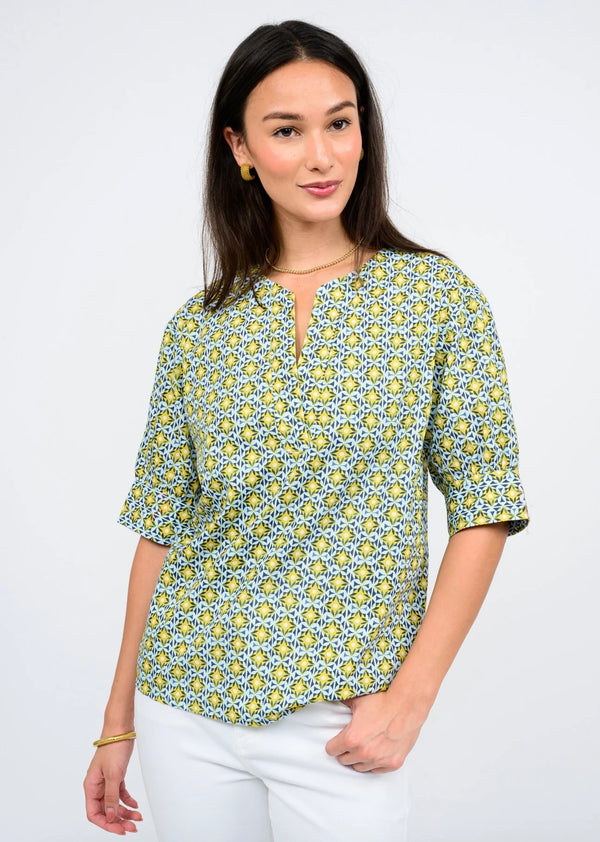 Ivy Jane Notched Front Shirt in Blue