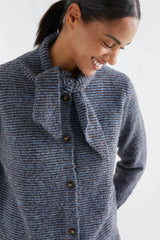 Blue and Brown Striped Knit Cardigan