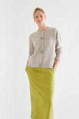 Camel Cardigan with Tie-up Buttons