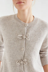 Camel Cardigan with Tie-up Buttons