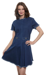 Dizzy Lizzy Coco Denim Dress with Fringe and Gold Buttons