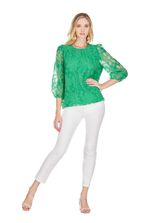 JADE Gathered Neck Top in Green