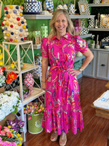 Jude Connally Marina Dress in Feathered Floral Pink Gold