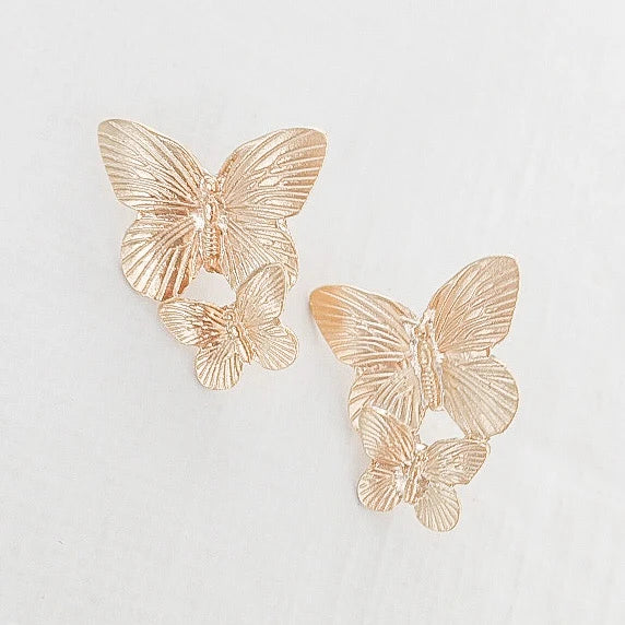 Gold Double Butterfly Stud Earrings