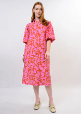 Pink Midi Pouf Sleeve Shirt Dress