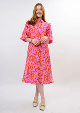 Pink Midi Pouf Sleeve Shirt Dress