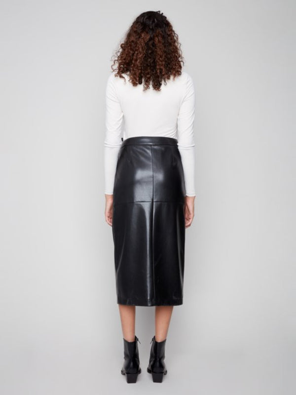 Charlie B Faux Leather Midi Skirt in Black