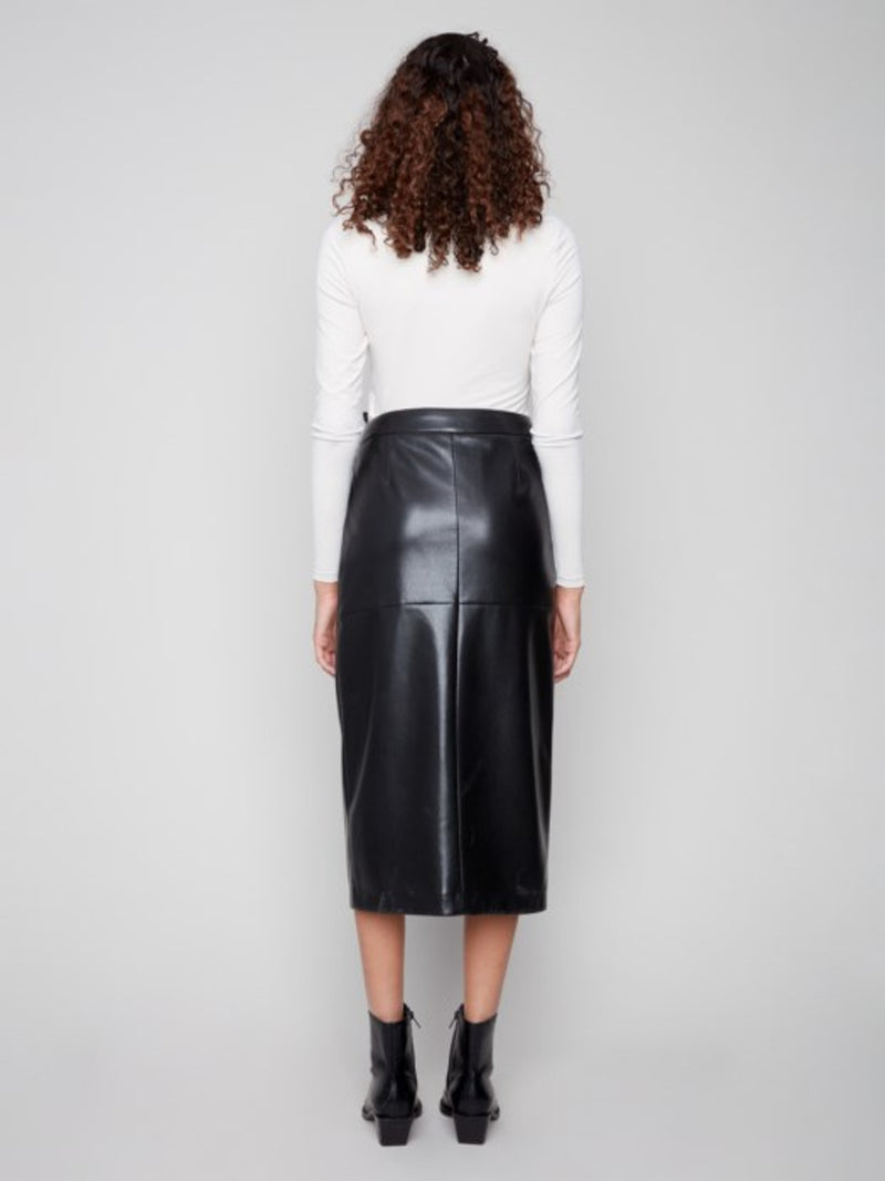 Charlie B Faux Leather Midi Skirt in Black