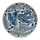 Porcelain blue white small round plate w/phoenix