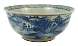 Porcelain blue white large bowl w/village