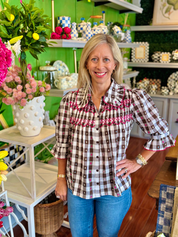 Smocked Check Blouse