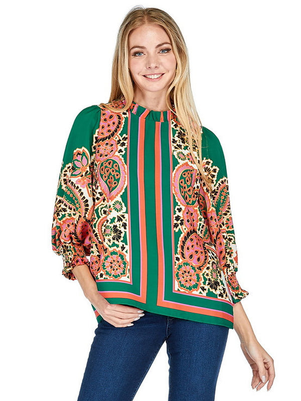 Paisley Gathered Neck Blouse - Joy Joy