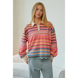 Celeste Whimsical Stripe Collared Scalloped Top