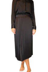 The Sarah Pleated Satin Skirt in Black
