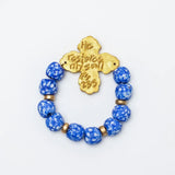 Blue & White African Glass with Susie Cross Bracelet