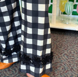 Vilagallo Black and White Buffalo Check Pant with Flower Trim