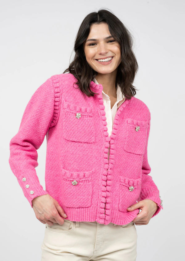 Ivy Jane Hot Pink Pearl Edge Cardigan