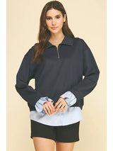 Ink Layered Poplin Quarter Zip Sweatshirt