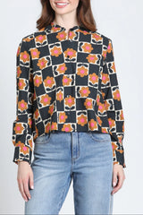 Cropped Shirt With Ruffle Details in Hot Cocoa Bloom