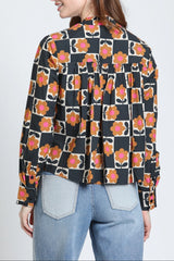 Cropped Shirt With Ruffle Details in Hot Cocoa Bloom