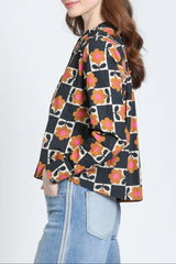 Cropped Shirt With Ruffle Details in Hot Cocoa Bloom