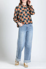 Cropped Shirt With Ruffle Details in Hot Cocoa Bloom