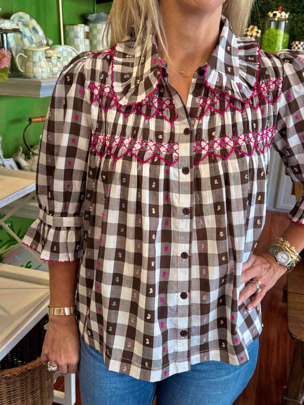 Smocked Check Blouse